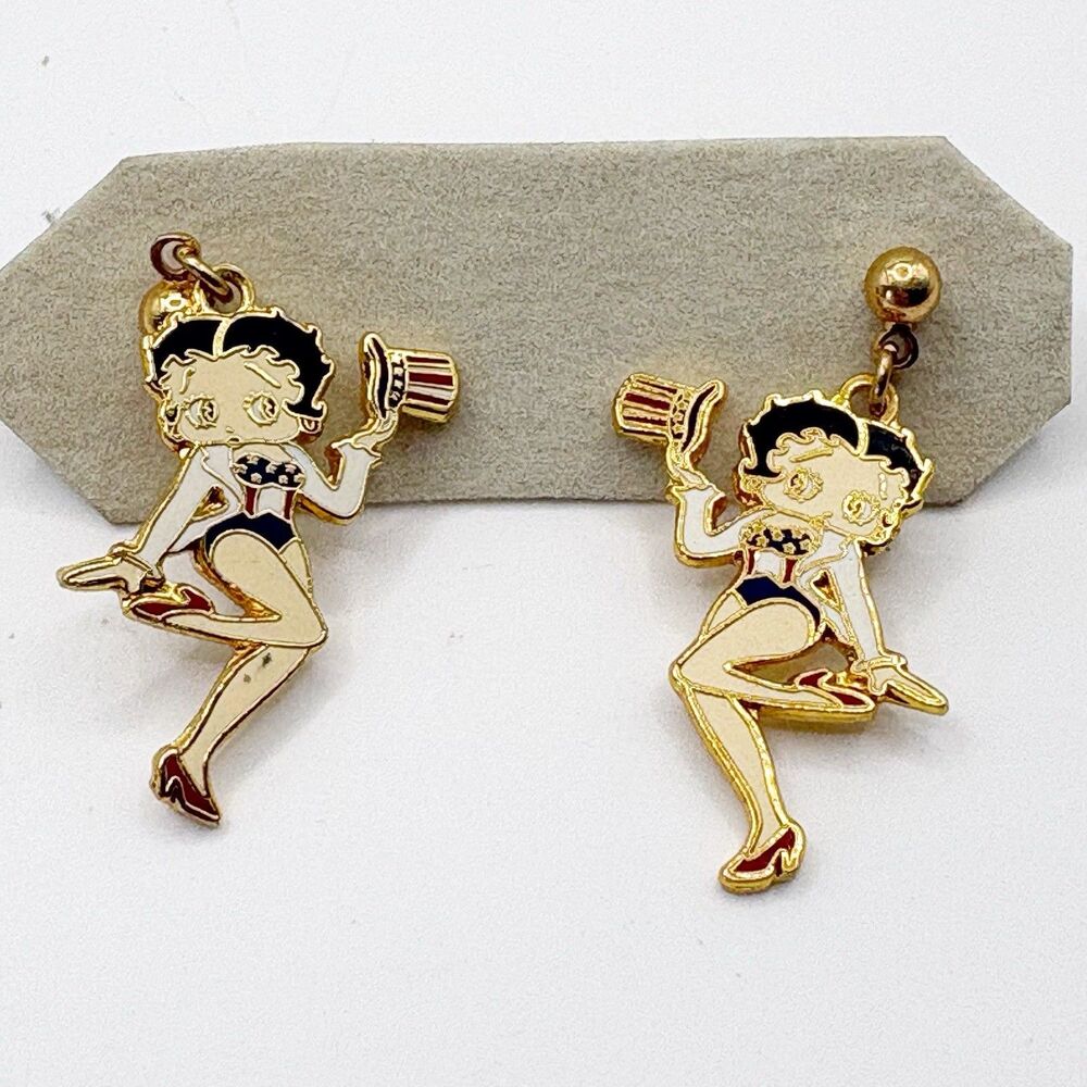 Betty Boop Patriotic Red White Blue Top Hat Fashion Jewelry Earrings July 4th